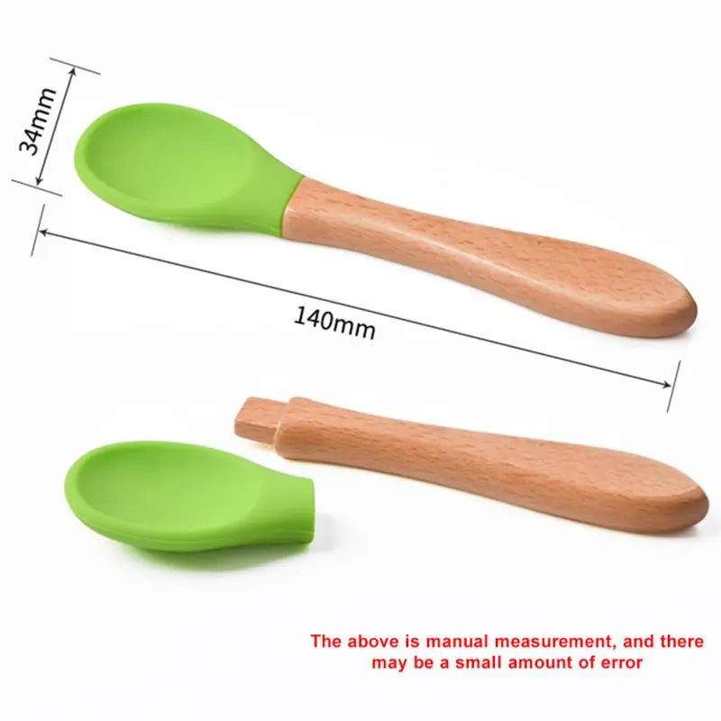 2pcs/set Tableware Baby Spoon Fork Set Children's Silicone Wooden Feeding Training Baby Dinnerware Cutlery Baby Feeding Supplies