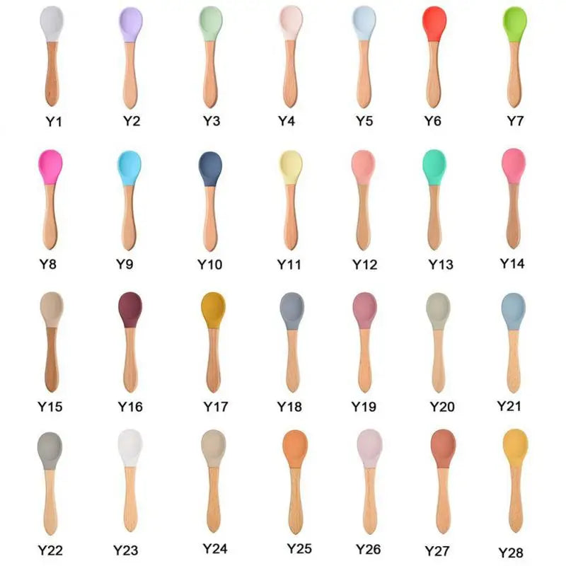 2pcs/set Tableware Baby Spoon Fork Set Children's Silicone Wooden Feeding Training Baby Dinnerware Cutlery Baby Feeding Supplies